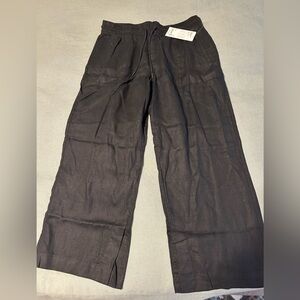 Athleta Retreat Wide Leg Linen Pant Black L/P (Large Petite)